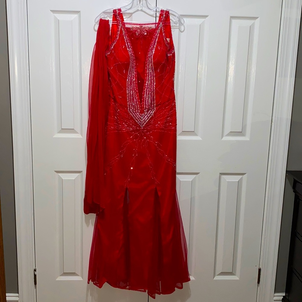 Alyce Design along red formal dress